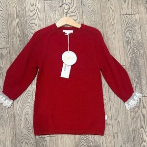 NWT Chloé Girl Red Sweater Dress with Lace Cuffs